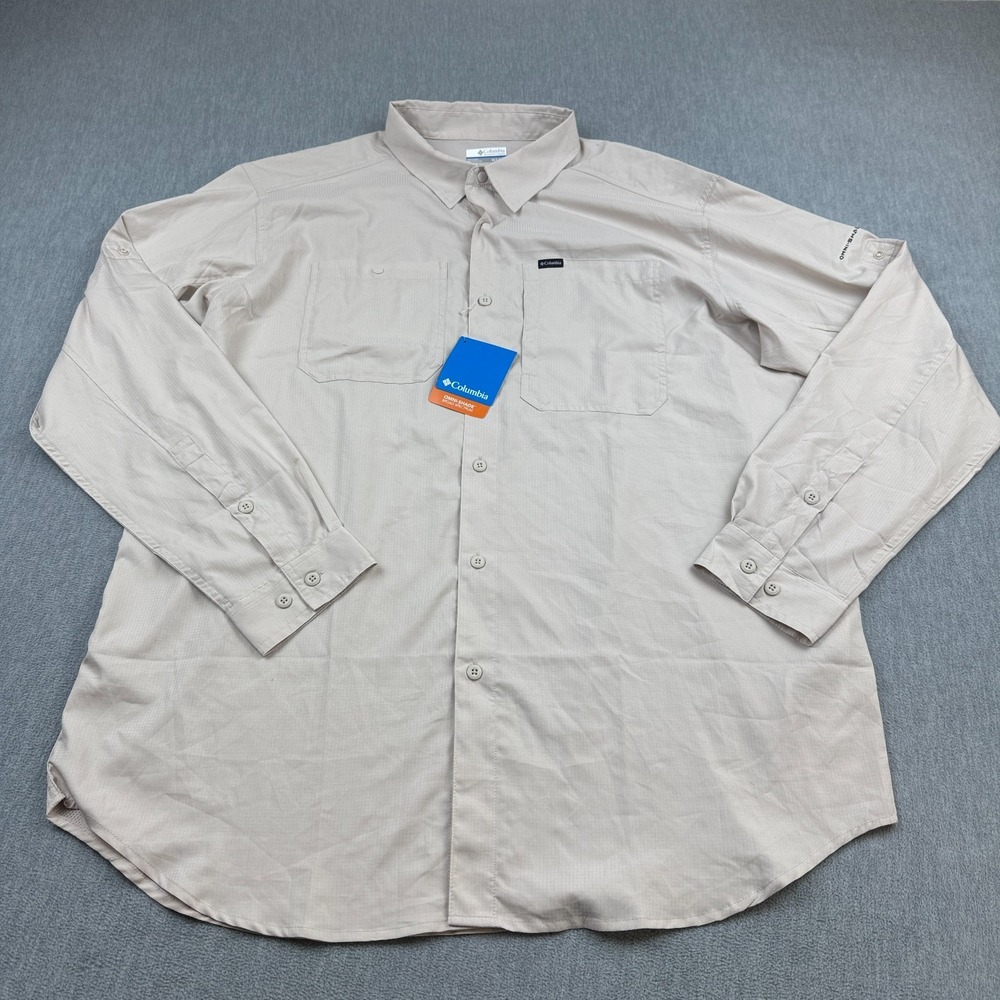 Columbia Men's Long Sleeve Button-Down Shirt in Light Beige
